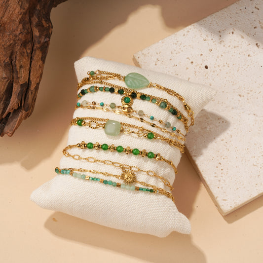 Lot de 6 bracelets chaînes dorées avec pierres naturelles aventurines