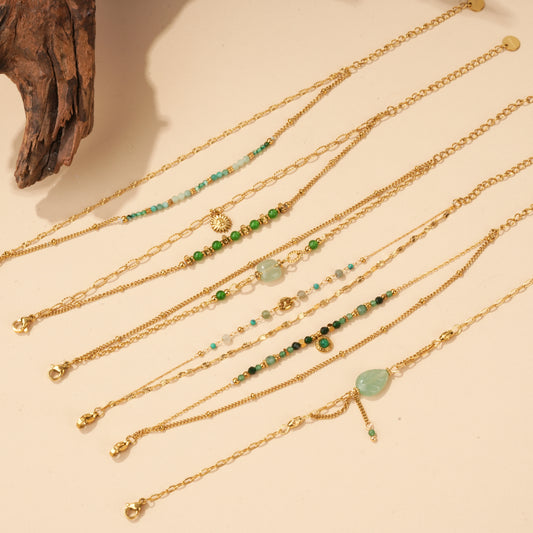 Lot de 6 bracelets chaînes dorées avec pierres naturelles aventurines