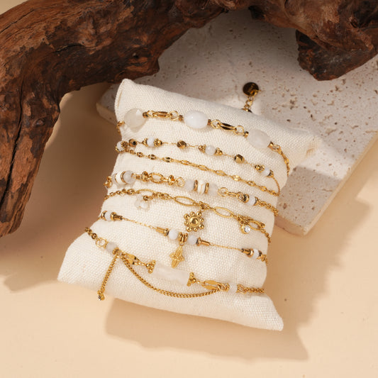 Lot de 6 bracelets bohèmes à pierres blanches