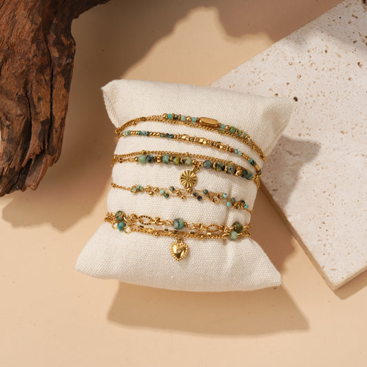 Lot de 6 bracelets bohèmes à pierres blanches