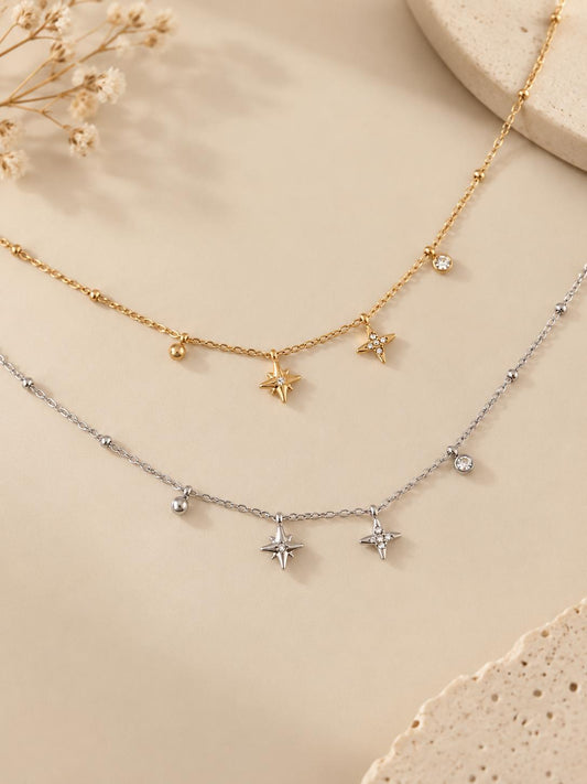 Bracelet chaîne fine étoiles et oxydes de zirconium