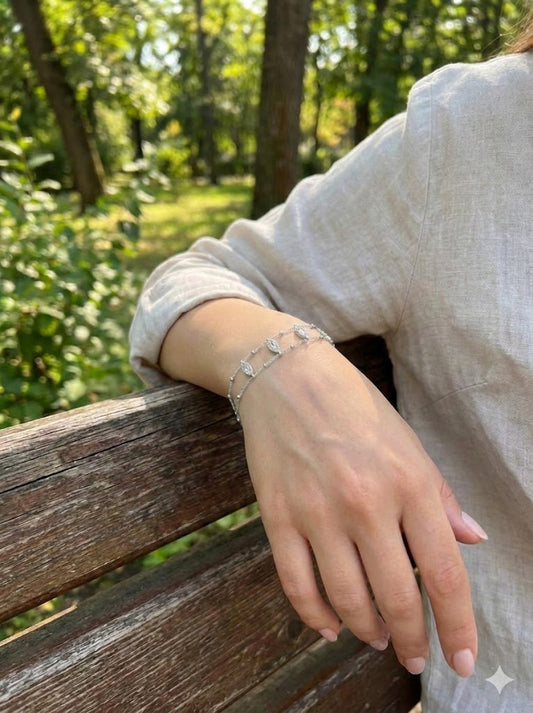 Bracelet double rang maillons marquise strassés