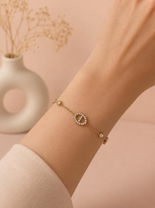Bracelet chaîne fine maille marine serti