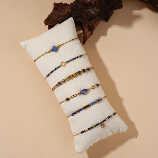 Lot de bracelets dorés avec pierres naturelles bleues lapis lazuli
