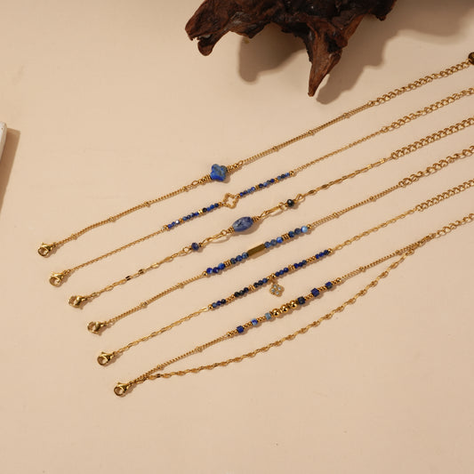 Lot de bracelets dorés avec pierres naturelles bleues lapis lazuli