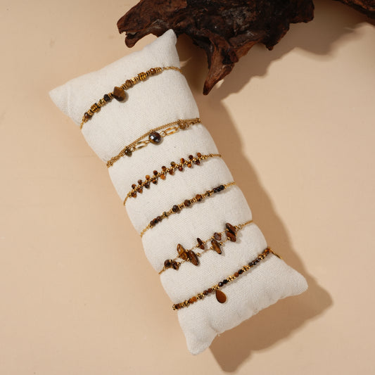 Lot de bracelets dorés pierres naturelles marrons œil de tigre