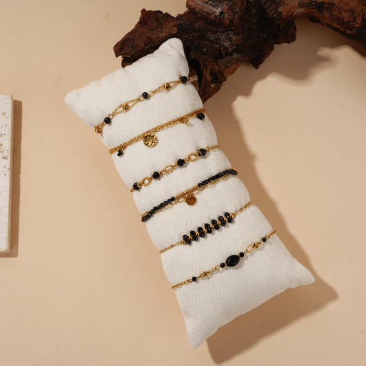 Lot de bracelets dorés pierres naturelles noires onyx