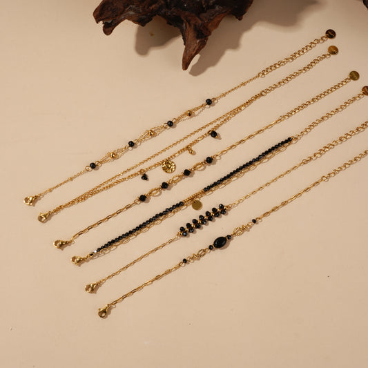 Lot de bracelets dorés pierres naturelles noires onyx