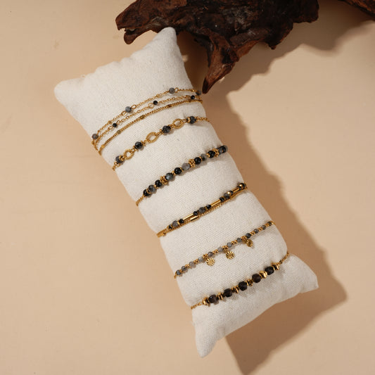Lot de bracelets dorés pierres naturelles grises