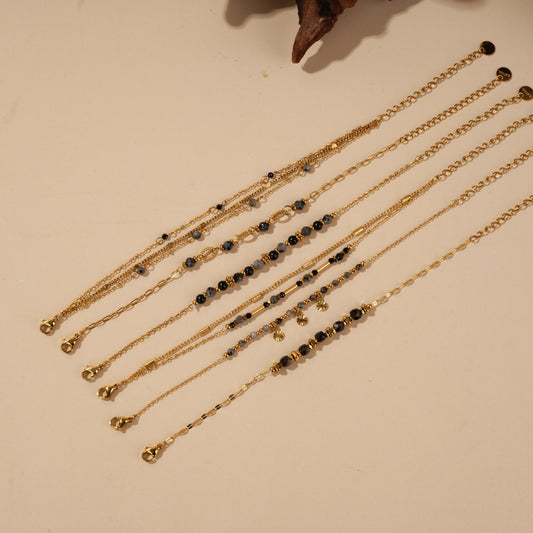 Lot de bracelets dorés pierres naturelles grises