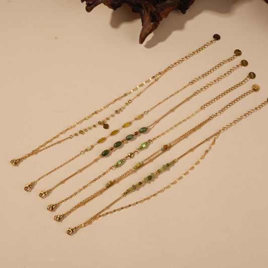 Lot de bracelets dorés pierres naturelles vertes aventurine