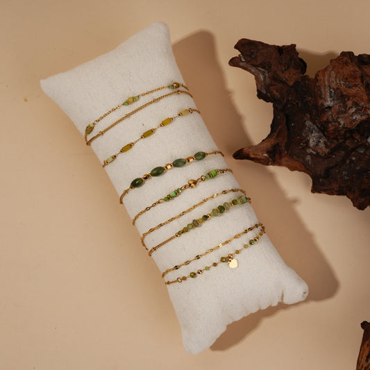 Lot de bracelets dorés pierres naturelles vertes aventurine