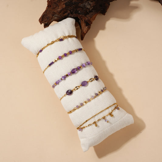 Lot de bracelets dorés pierres naturelles violettes améthystes