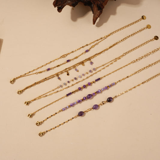 Lot de bracelets dorés pierres naturelles violettes améthystes