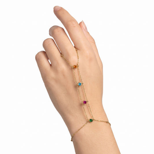 Bracelet bague chaîne cristaux colorés