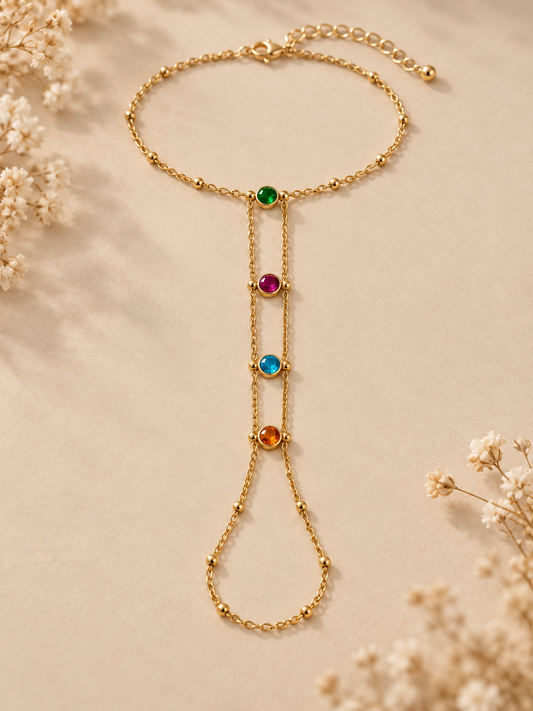Bracelet bague chaîne cristaux colorés