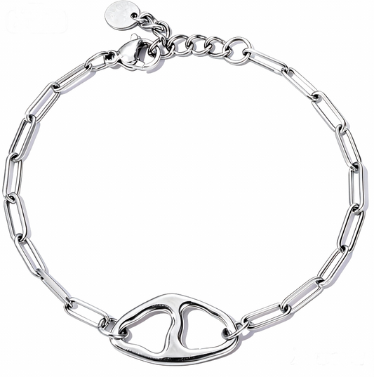 Bracelet argenté pendentif ovale séparé martelé