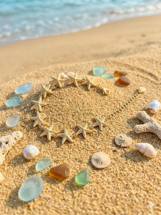 Bracelet doré chaîne étoiles de mer effet relief