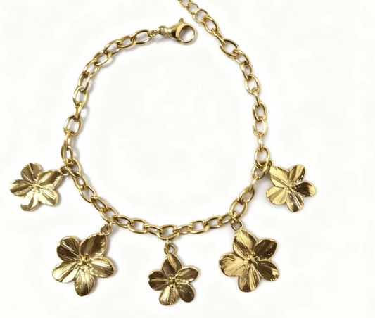 Bracelet chaîne à pampilles fleurs sculptées