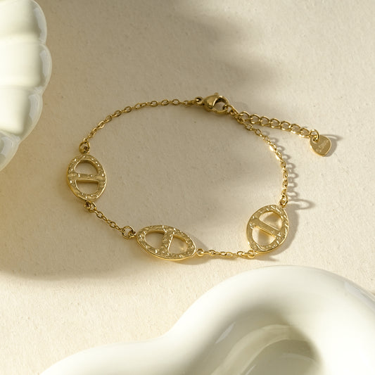 Bracelet chaîne maillons marine martelés
