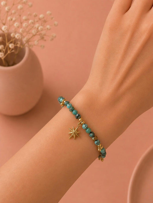 Bracelet pierre naturelle turquoise africaine étoile sertie