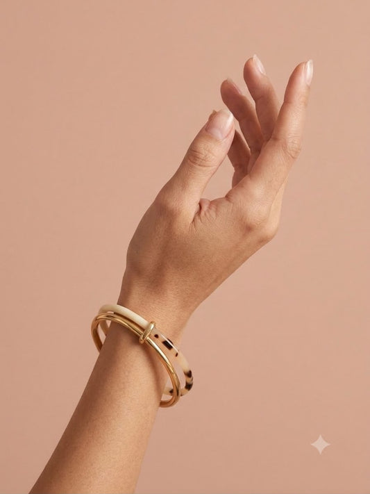 Bracelet double jonc entrelacé résine mi léopard mi émail