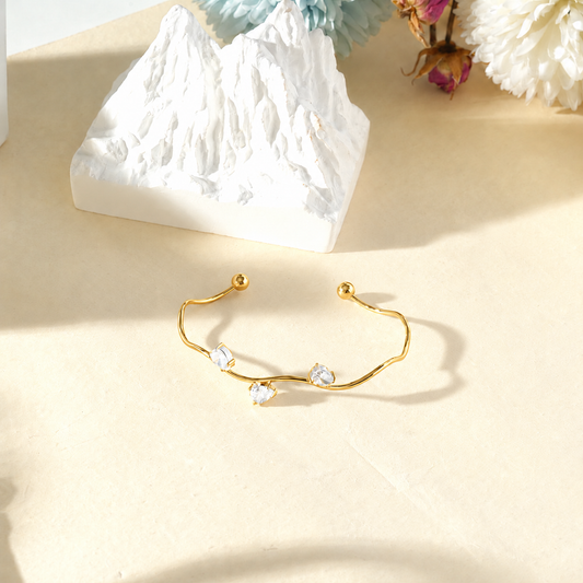 Bracelet jonc ouvert ondulé zircons