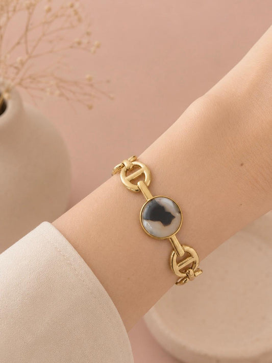 Bracelet jonc maillon marine résine léopard