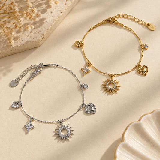 Bracelet breloques mixtes soleil étoile