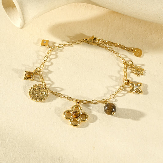 Bracelet chaîne breloques mixtes pierre naturelle
