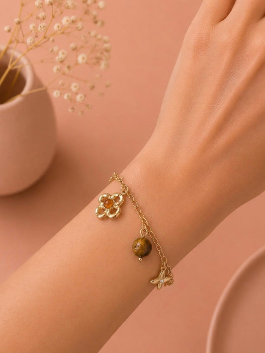 Bracelet chaîne breloques mixtes pierre naturelle