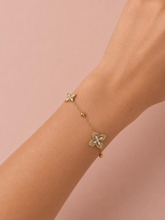 Bracelet chaîne fleurs serties et perles