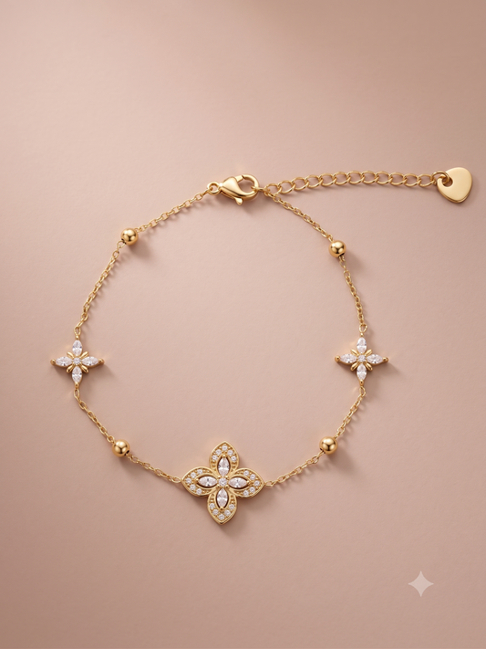 Bracelet chaîne fleurs serties et perles