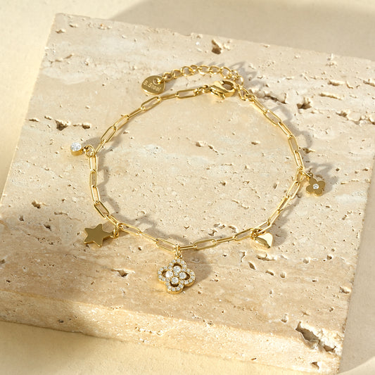 Bracelet chaîne breloques mixtes serties