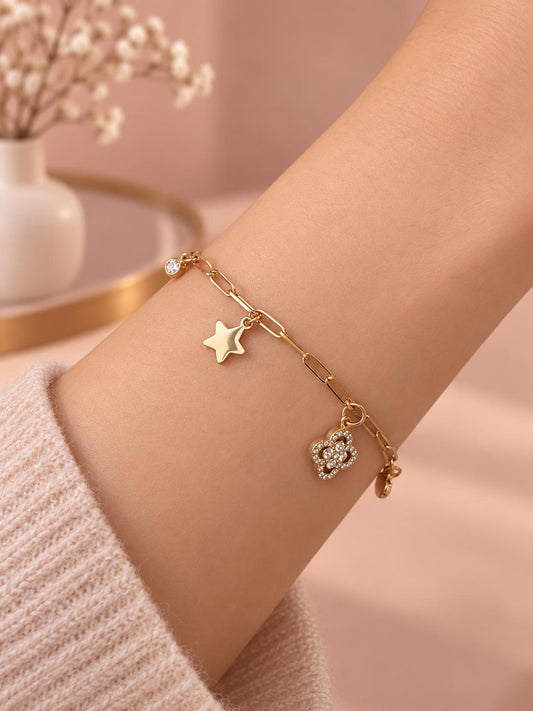 Bracelet chaîne breloques mixtes serties