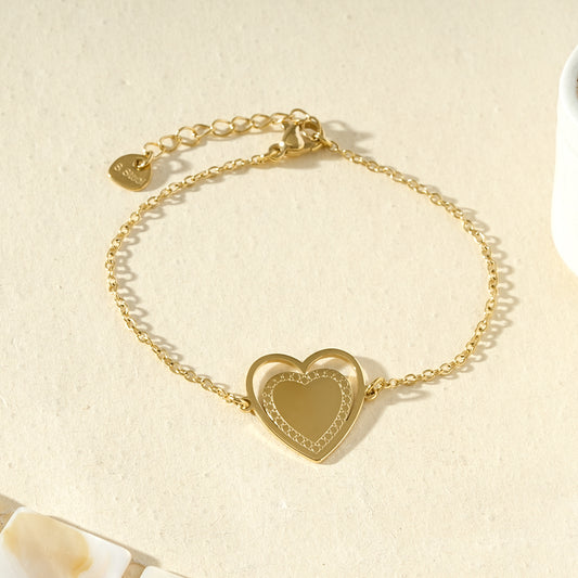 Bracelet chaîne fine cœur double à graver