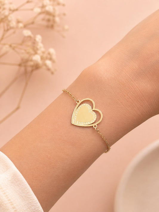 Bracelet chaîne fine cœur double à graver