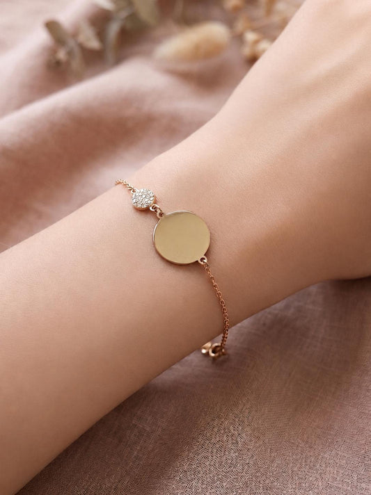 Bracelet médaillon rond à graver et oxyde de zirconium