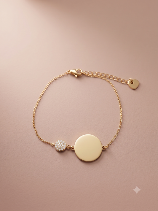 Bracelet médaillon rond à graver et oxyde de zirconium