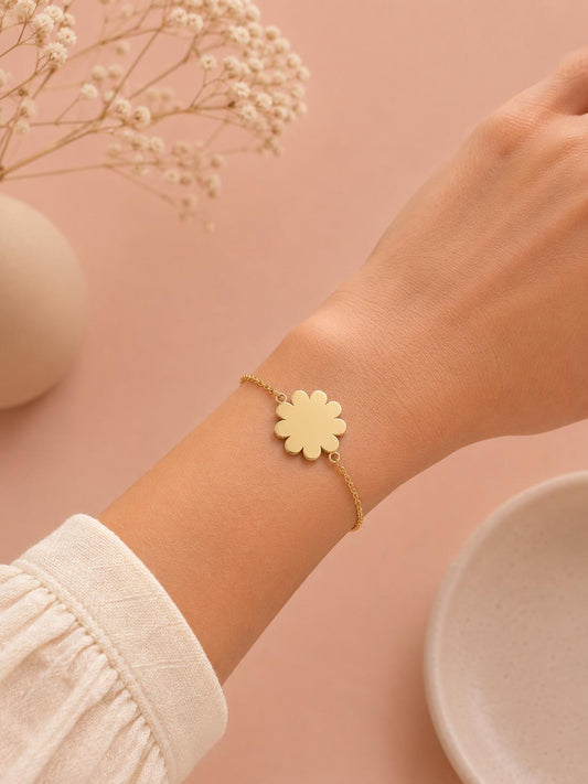 Bracelet chaîne fine fleur à graver