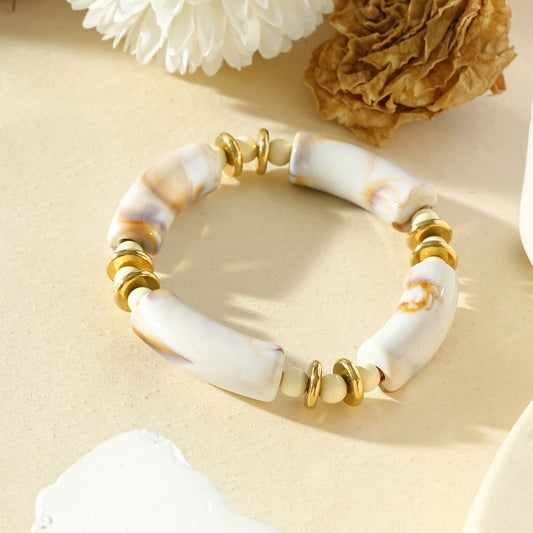 Bracelet perles tubes en résine marbrée