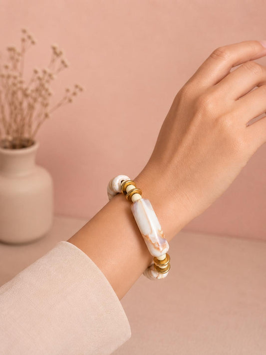 Bracelet perles tubes en résine marbrée