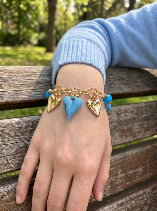 Bracelet pierres rondes et pendentif cœur