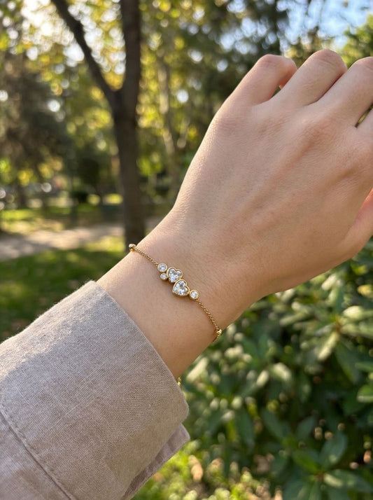 Bracelet double cœurs strass