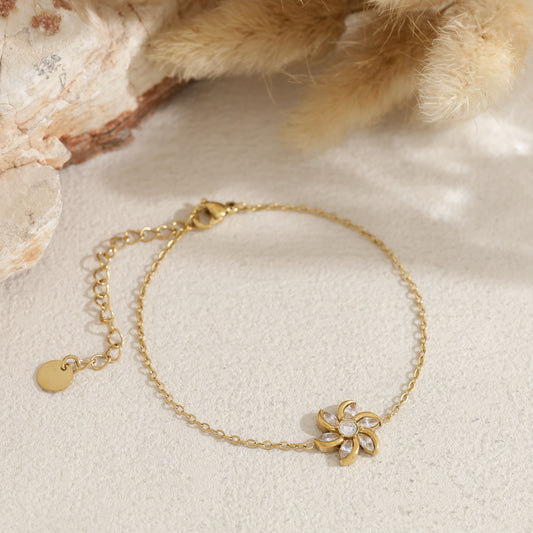 Bracelet chaîne fleur zircons