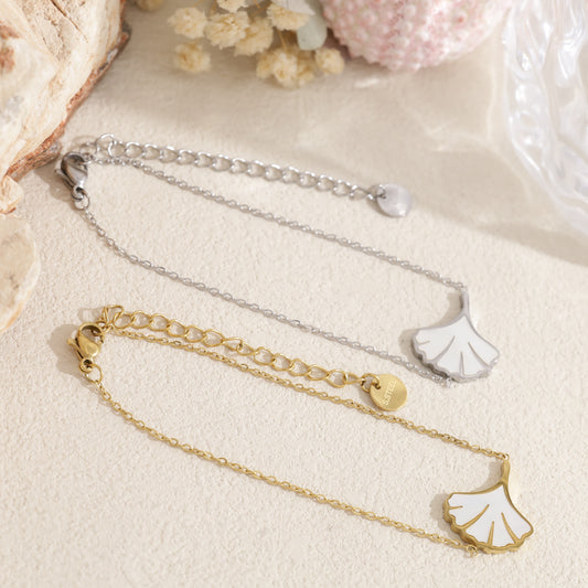 Bracelet feuille Ginkgo pavée et nacrée