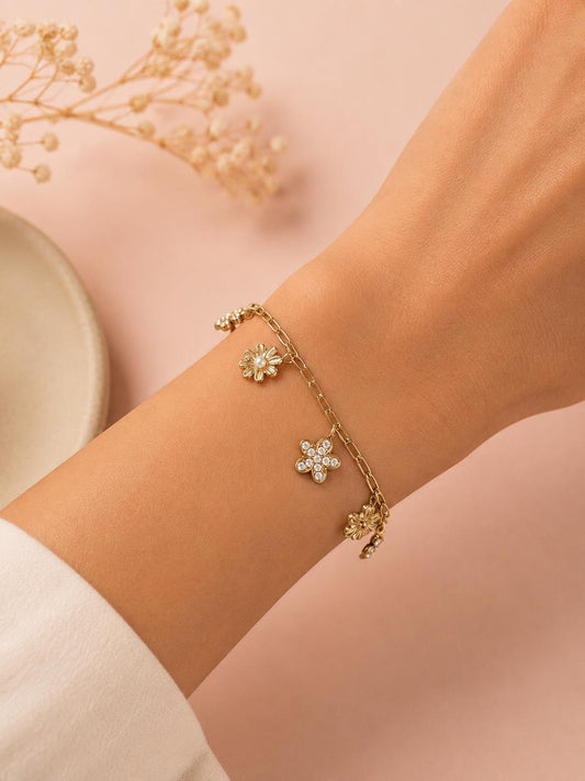 Bracelet breloques fleurs serties