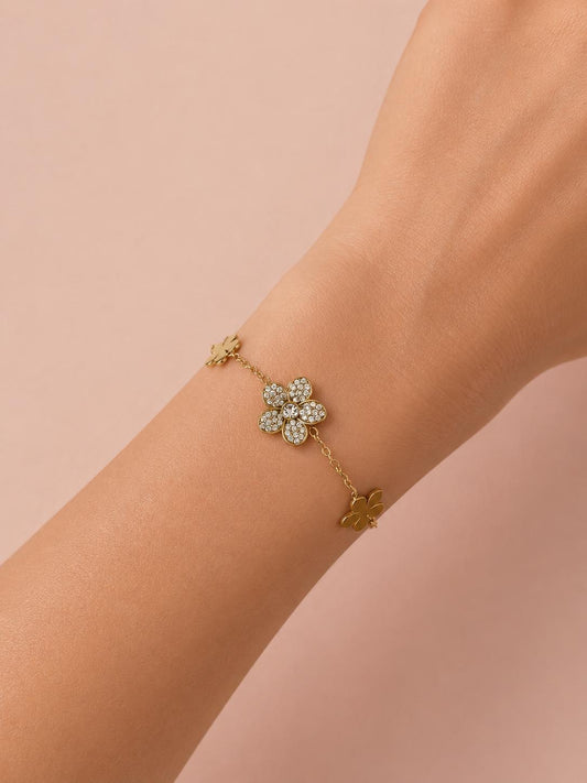 Bracelet fleurs lisses et fleur scintillante
