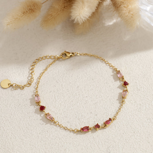 Bracelet chaîne fine avec multiples cristaux colorés