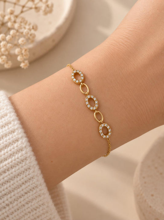 Bracelet chaîne fine avec mini ovales strass